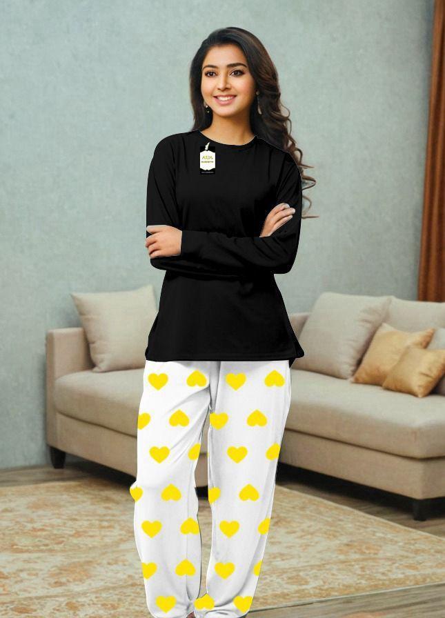 Black Night Suit with Yellow Hearts Trousers