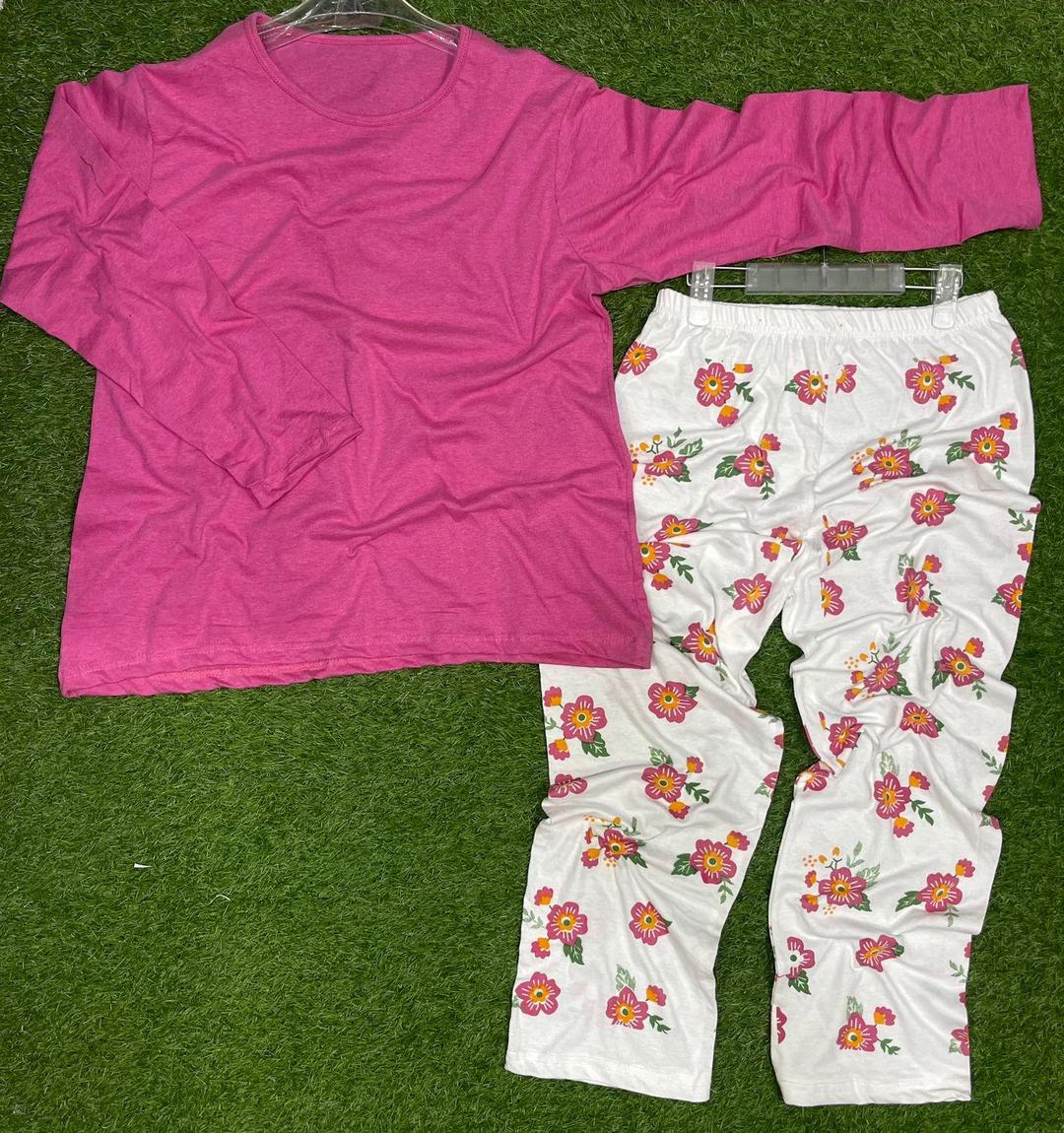 Pakistani Night Suit Pink Cotton Jersey 2-Piece Set - Image 2