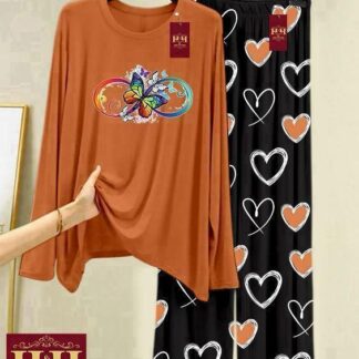 Pakistani Night Suit Butterfly Print Cotton Jersey Set