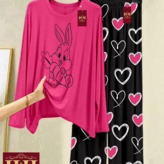 Pakistani Women Night Suit Cotton Jersey Bunny Heart Design