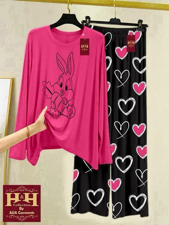 Pakistani Women Night Suit Cotton Jersey Bunny Heart Design