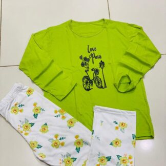 Women's Night Suit Green Floral Print Cotton Jersey 2-Piece