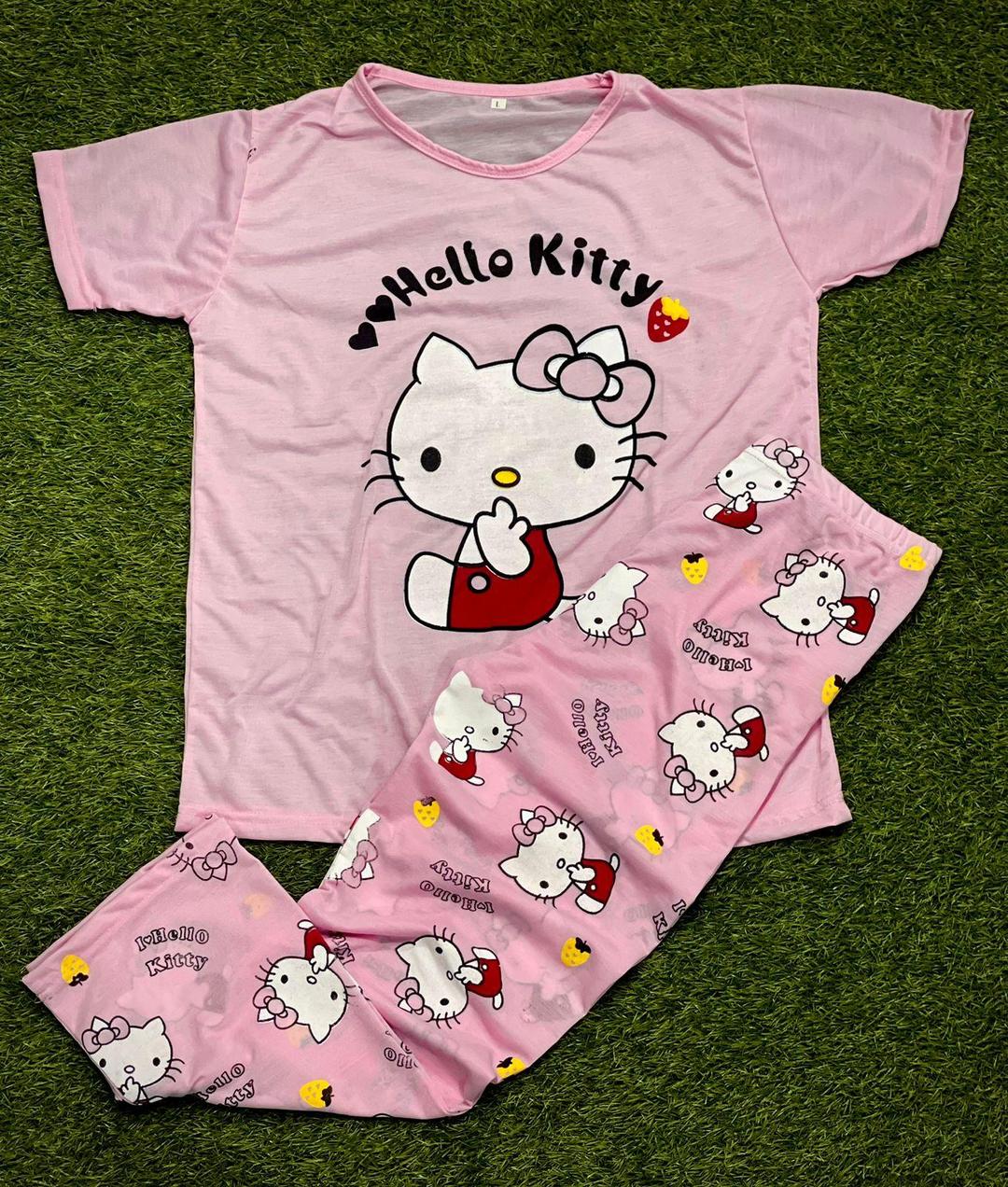 Pakistani Night Suit Hello Kitty Cotton Jersey Medium Large - Image 2