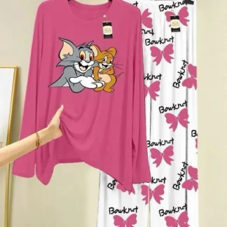 Tom and Jerry Printed Pink Sleep Set for Women