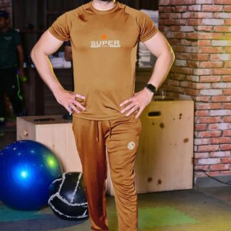 Men Dri Fit Track Suit Brown Logo Print Medium to XL