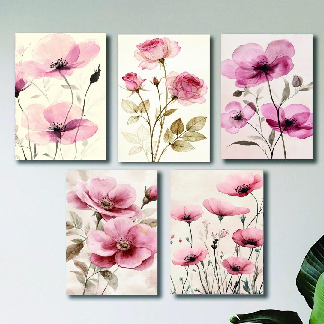 5-Piece Abstract Floral Wall Frames Set for Modern Homes