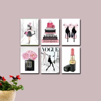 Set of 6 Girls Makeup Wall Frames 8x11 Wood Decor