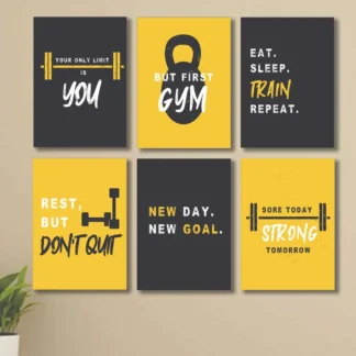 Set of 6 3D Wooden Wall Art Frames for Gym & Home Decor