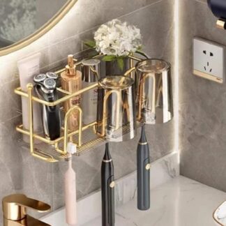 Golden Wall Mounted Toothbrush Holder Rack for Bathroom