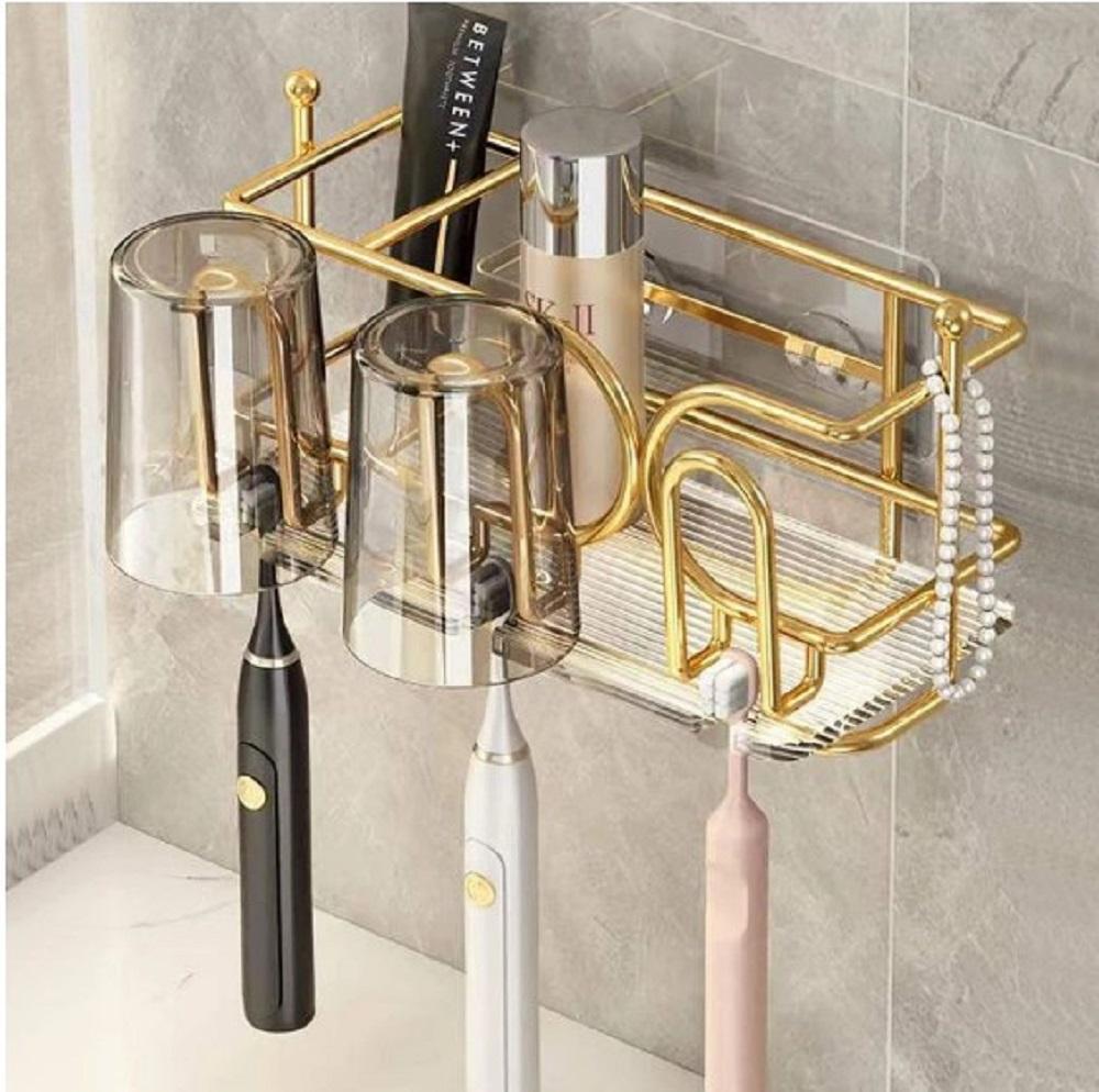 Golden Wall Mounted Toothbrush Holder Rack for Bathroom - Image 3