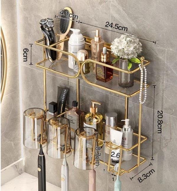 Golden Wall Mounted Toothbrush Holder Rack for Bathroom - Image 4