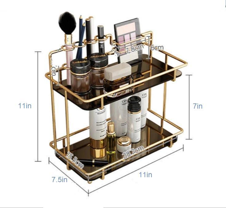 Gold Metal 2-Tier Makeup Storage Rack - Image 2