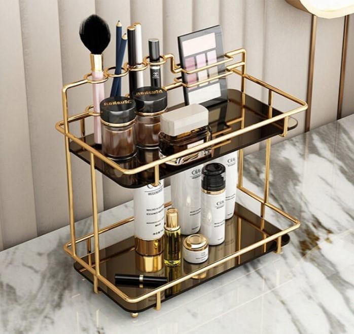 Gold Metal 2-Tier Makeup Storage Rack - Image 3