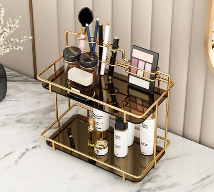 Gold Metal 2-Tier Makeup Storage Rack - Image 4