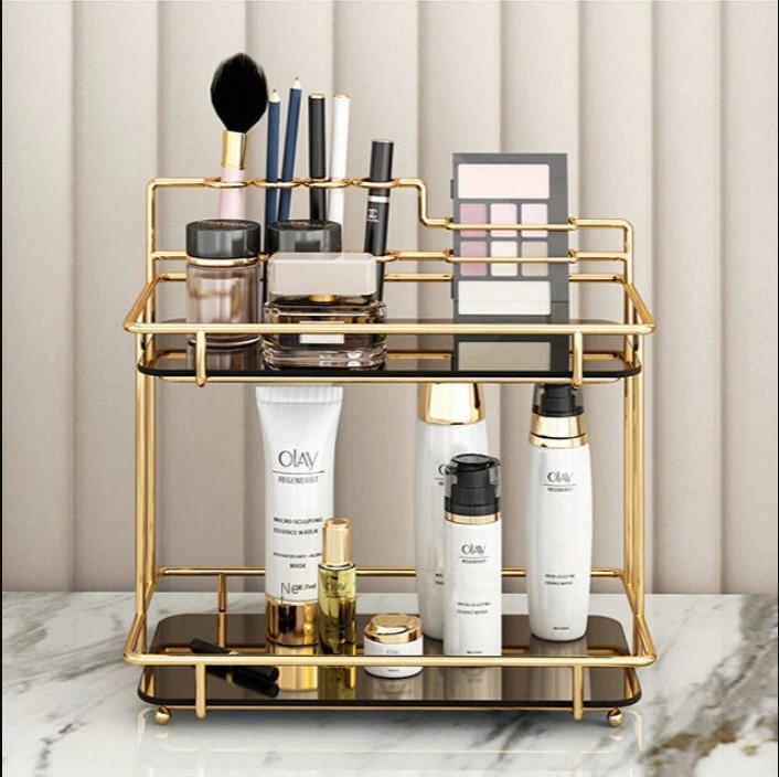 Gold Metal 2-Tier Makeup Storage Rack - Image 5