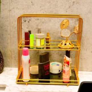 Double Layer Metal Makeup Organizer Rack Gold