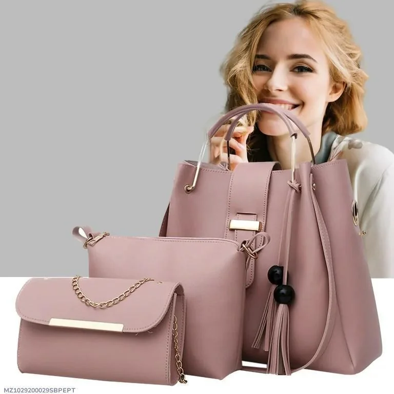 Chic Pink 3-Piece PU Leather Handbag Set for Women - Image 4