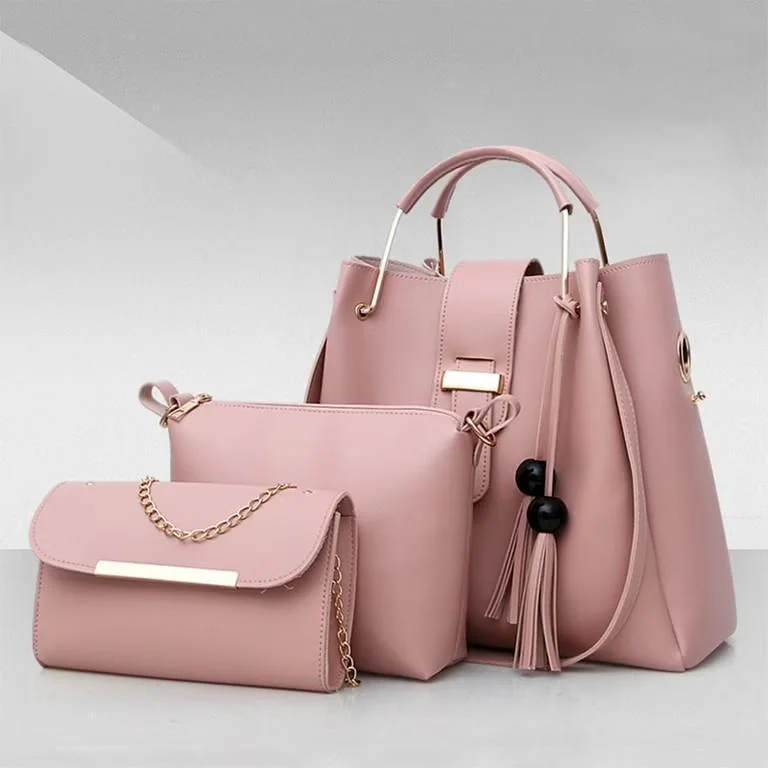 Chic Pink 3-Piece PU Leather Handbag Set for Women - Image 5