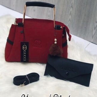Maroon Black Rexine Handbag Set with Pouch