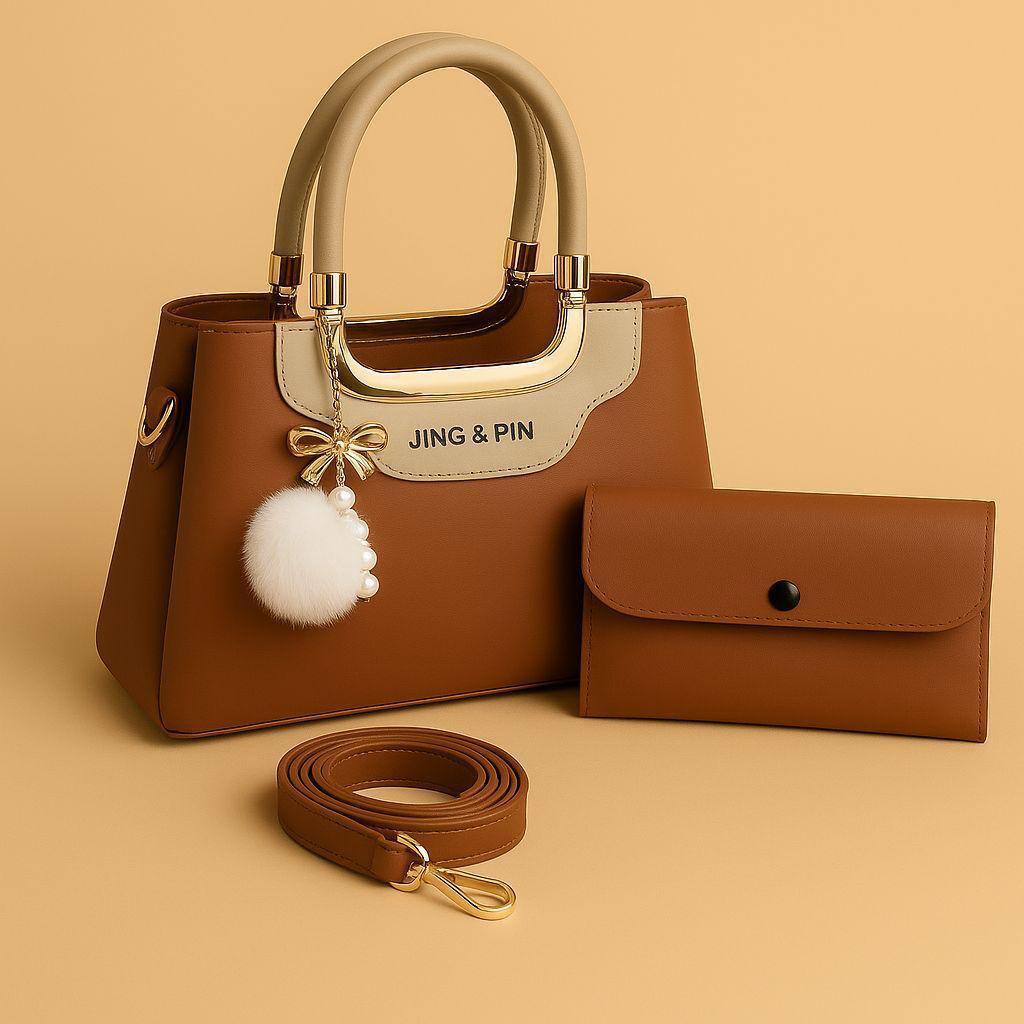 Maroon Handbag & Wallet Set for Girls with Gold Hardware - Image 5