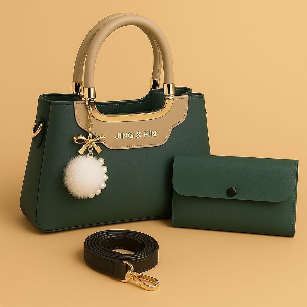 Maroon Handbag & Wallet Set for Girls with Gold Hardware - Image 6