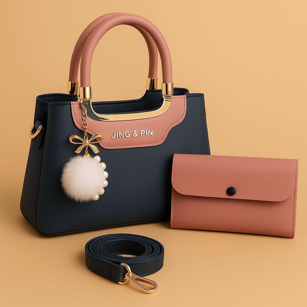 Maroon Handbag & Wallet Set for Girls with Gold Hardware - Image 7