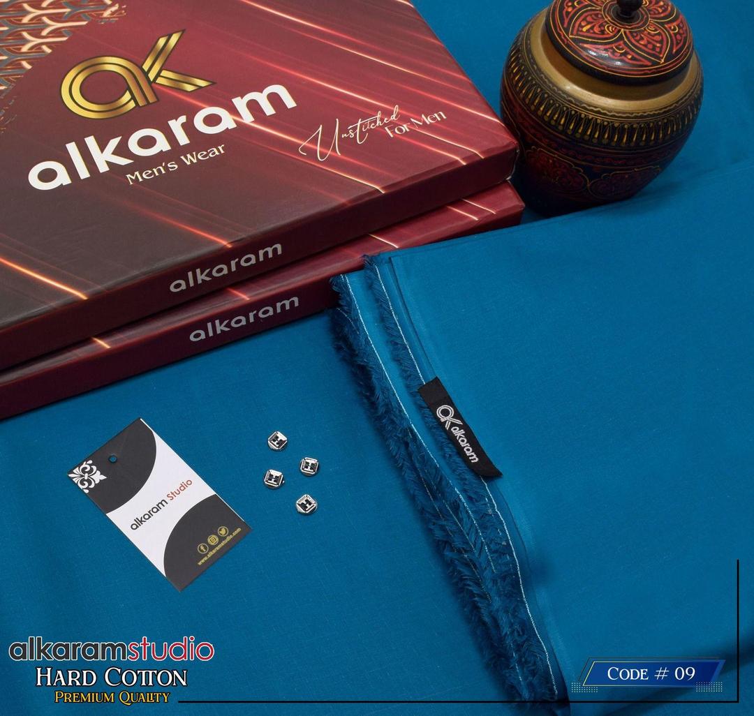 Turquoise Hard Cotton Unstitched Suit for Men