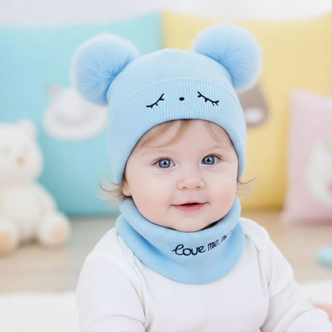 Kids Wool Beanie & Neck Warmer Blue