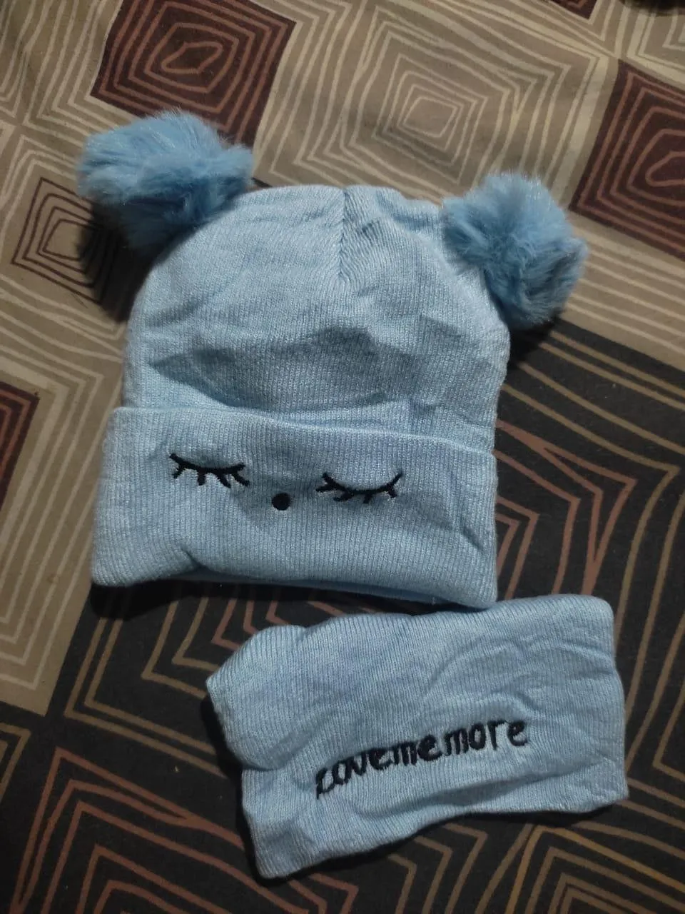 Kids Wool Beanie & Neck Warmer Blue - Image 2
