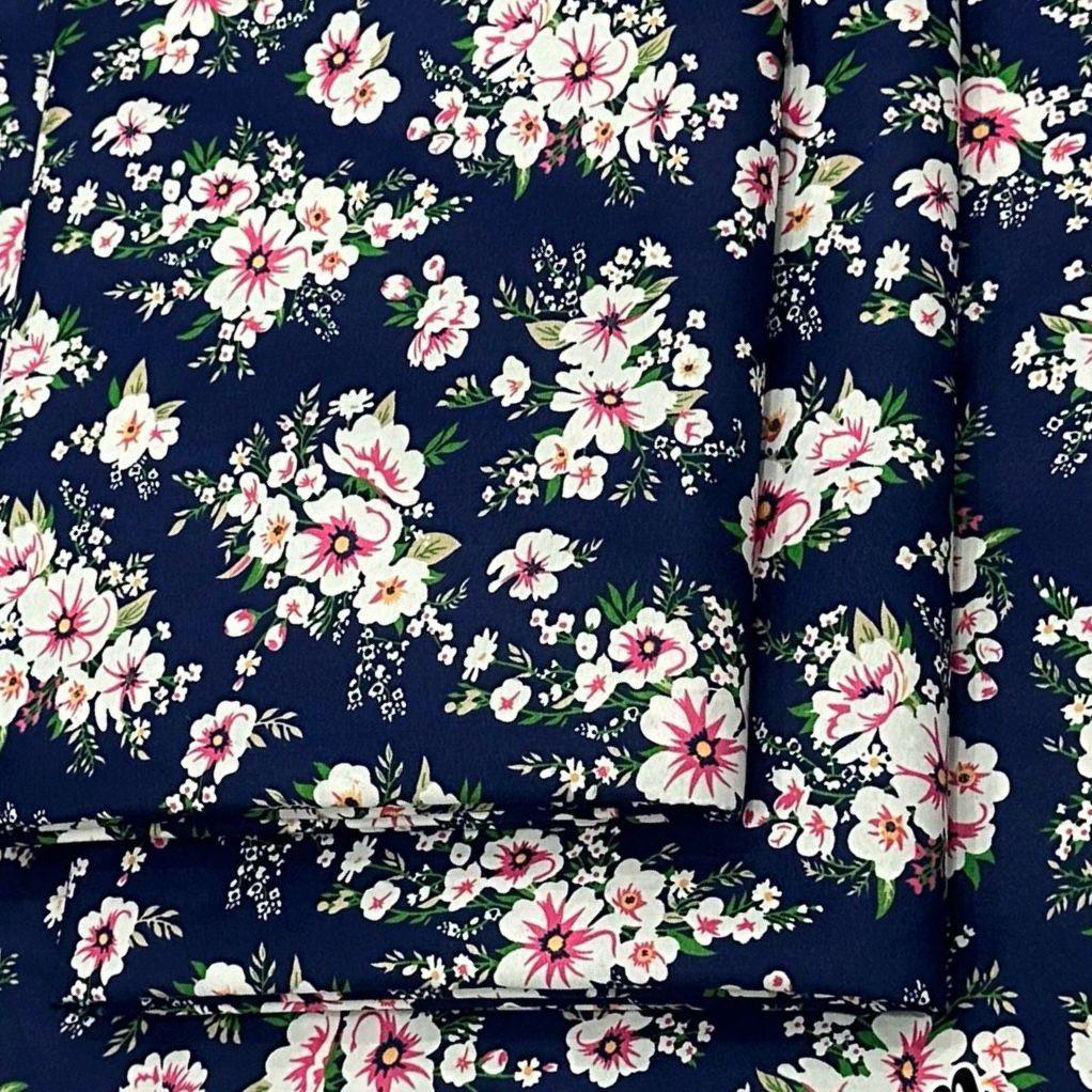 Women's 2 Pcs Printed Cotton Suit Navy Floral - Image 2