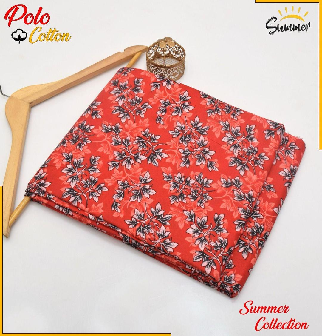 Women Printed Red Suit Micro Polo Cotton 2.5m