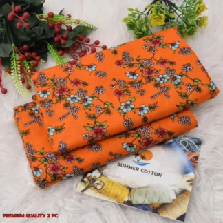 Women Printed Cotton Suit Orange 2 Pcs