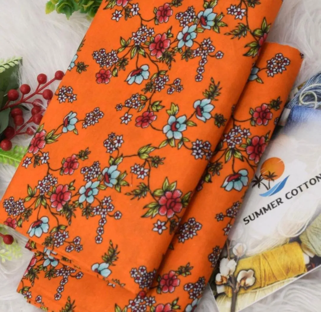 Women Printed Cotton Suit Orange 2 Pcs - Image 2
