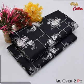 Black Floral 2-Piece Women's Suit Micro Polo Cotton