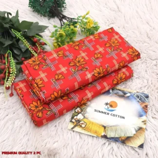 Summer Cotton Printed 2 PC Set Red Floral