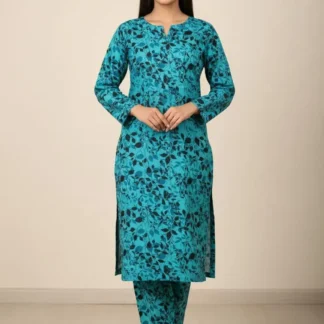 Blue Printed 2 Pcs Women's Unstitched Suit
