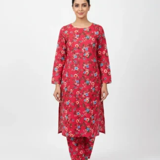 Premium Quality 2 Pcs Printed Pink Polo Cotton Suit for Women
