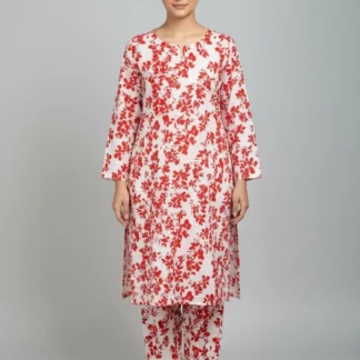 Women Unstitched Printed Suit White Floral 2 Pcs