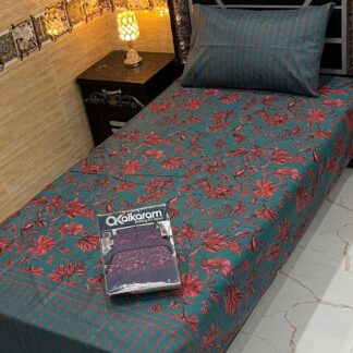 Green Printed Mix Cotton Bedsheet Set 4Pcs Single Bed