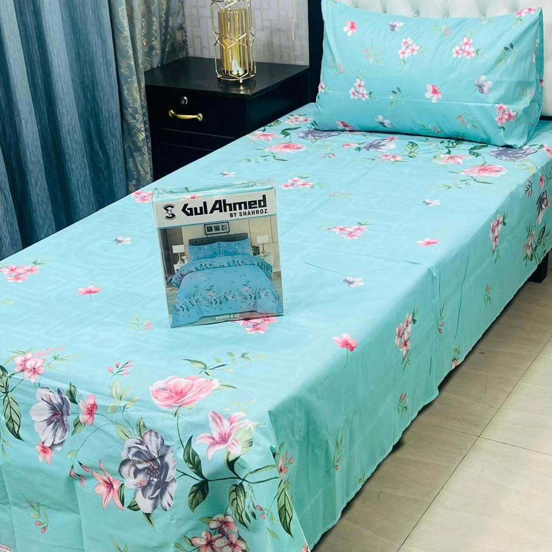 Cotton Salonica Bedsheet Set Turquoise Floral Single Bed