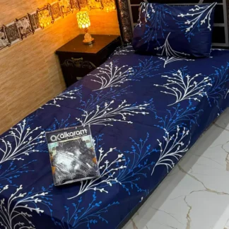 Stylish 4 Pcs Cotton Salonica Printed Single Bedsheet