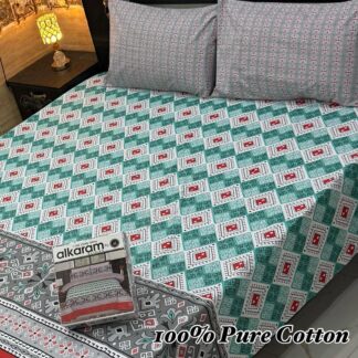 Double Bedsheet Cotton Turquoise Red Geometric Pattern