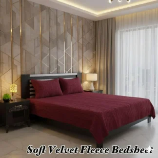 Soft Velvet Fleece Bedsheet Maroon Double Bed