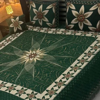 Green Floral Embroidered Bedspread Set