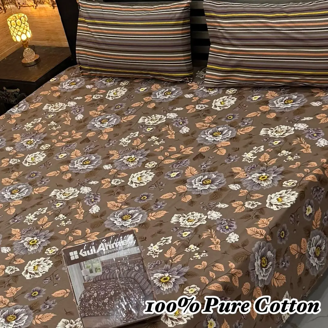 Exclusive 3 Pcs 100% Pure Cotton Printed Double Bedsheet