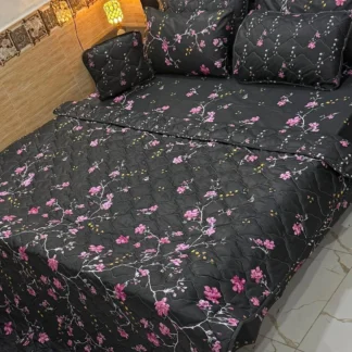 Black Floral Cotton Comforter Set 7-Piece All Season