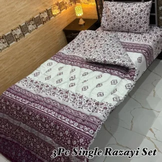 Single Razayi Set Purple Cotton 3 Pcs
