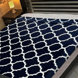 Blue White Quatrefoil Cotton Mattress Cover for Double Bed