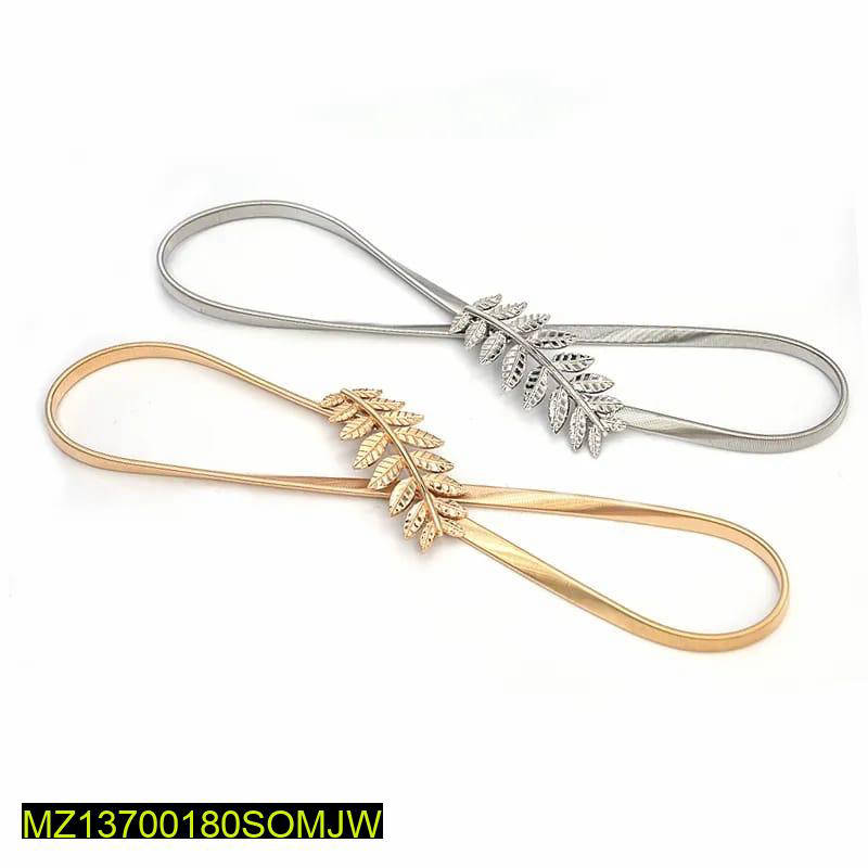 Premium Alloy Waist Belt Silver Golden Leaf Pattern Adjustable