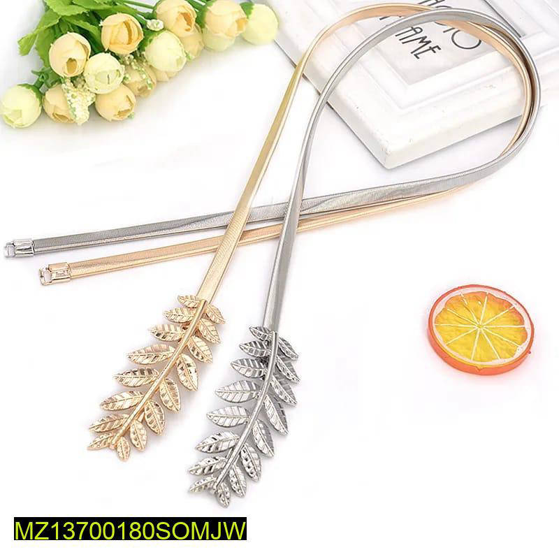 Premium Alloy Waist Belt Silver Golden Leaf Pattern Adjustable - Image 2